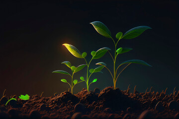 Soil with seedling sprouts created ,made with Generative AI