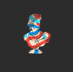 Hand drawn vector abstract outline,graphic,contemporary art greek ancient sculpture statue line modern drawing.Antique classic statue in trendy graffity style,outline design concept.Sculpture art set.