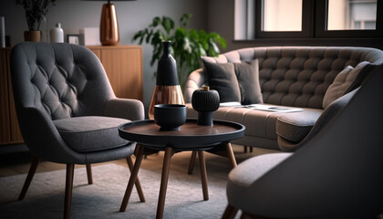 living room with stylish chairs. Generative AI