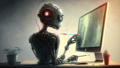 パソコンで絵を描くロボット_Painting Robot_generative ai