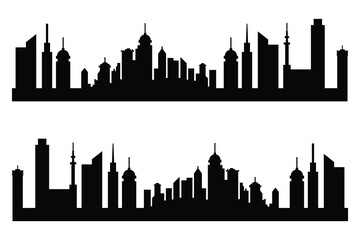 silhouette city of skyscrapers. Modern flat city architecture. urban city landscape. Illustrations.
