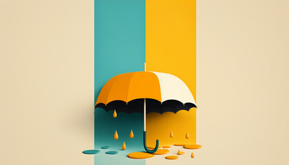 傘_ツートンカラー_Colorful umbrellas and rain_generative ai