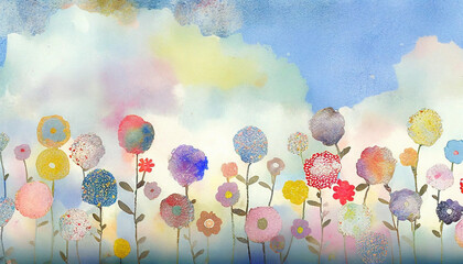 Children's artwork illustration with multicolored flowers pastel drawing #2