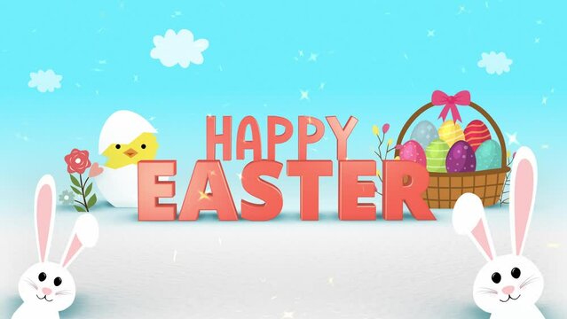 3D Happy Easter Greeting Intro Blue