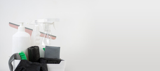 set for cleaning and washing glasses isolated on white background. The concept of cleanliness and cleaning