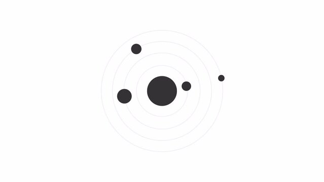 Animated solar system loader. Planets around sun. Simple black and white loading icon. 4K video footage with alpha channel transparency. Wait-animation progress indicator for web UI design