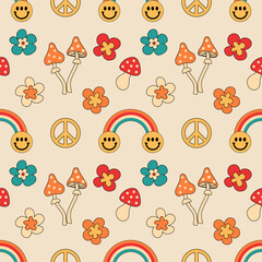 Retro groovy party elements seamless pattern