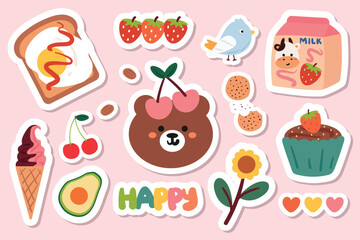 hand drawing cartoon cute kawaii sticker set