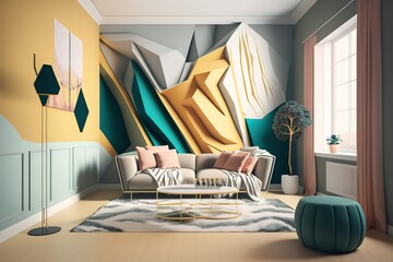 Interior modern design room 3D illustration. Generative AI