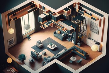Living room aerial. Generative AI