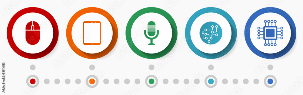 Poster Computer vector icons, technology flat design web button set, colorful infographic template