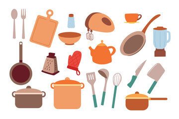 drawing cartoon set of kitchen appliances sticker set