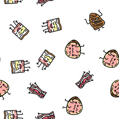 meat character beef food funny vector seamless pattern
