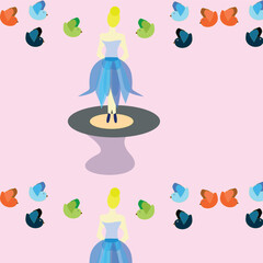 Seamless pattern with ballerina and birds