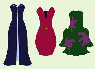 Set of three dresses vector illustration