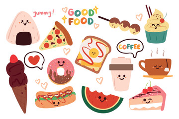 hand drawing cartoon set of breakfast sticker set