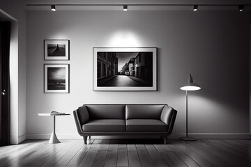 Minimalist living room with black and white style