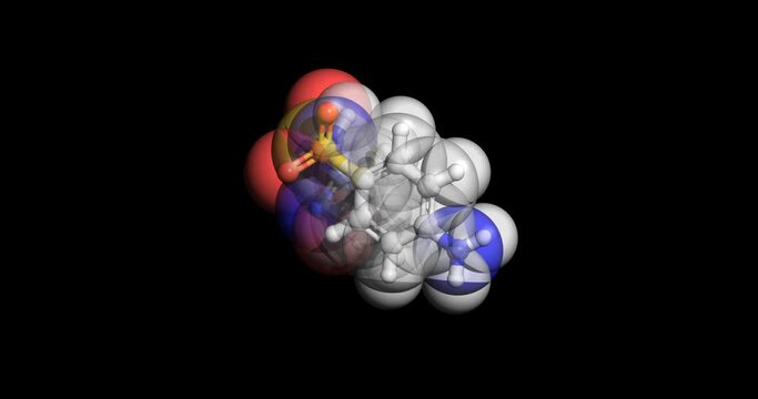 Sulfamethoxazole antibiotic, 3D molecule 4K spinning