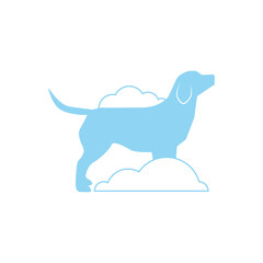 Dog in soap suds for pet grooming logo