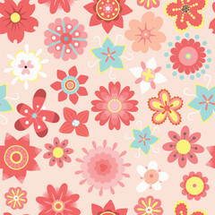 Garden flower, plants, botanical, seamless pattern vector design for fashion, fabric, kids,  wallpaper and all prints on pink background color. Cute pattern in small flower. Small spring, colorful flo