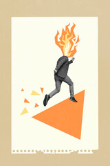 Vertical drawing collage image picture of funny guy have many work task hurry office meeting...