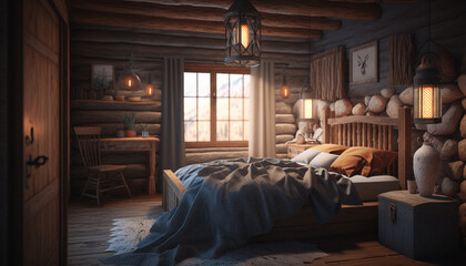 concept for cozy rustic bedroom. Generative AI