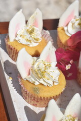 Close Up of  Cupcakes with Easter Bunny Ears