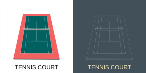 Vector Tennis Court modern minimalist line blueprint wireframe