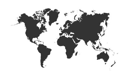 World map on black color illustration. World map template with continents, North and South America, Europe and Asia, Africa and Australia