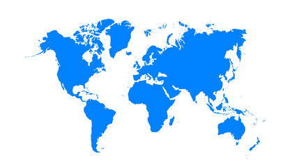World map blue color. World map template with continents, North and South America, Europe and Asia, Africa and Australia