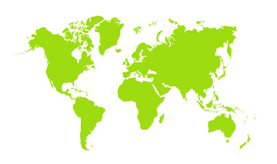 World map green color. World map template with continents, North and South America, Europe and Asia, Africa and Australia