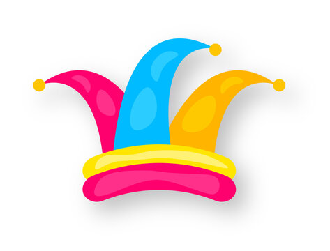 Colored jester hat with bells. April Fool's Day. 