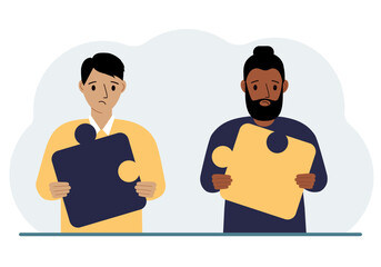 Team metaphor. People putting puzzle pieces together. The concept of teamwork and cooperation. Business concept.