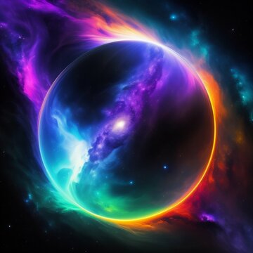 background space and planets bright colorful neon colors and lights