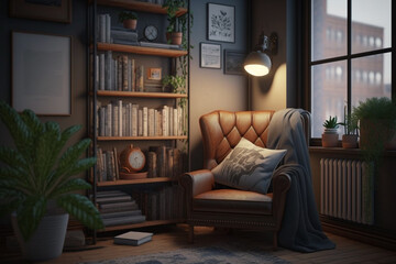 Obraz na płótnie Canvas cozy reading nook in corner living room. Generative AI