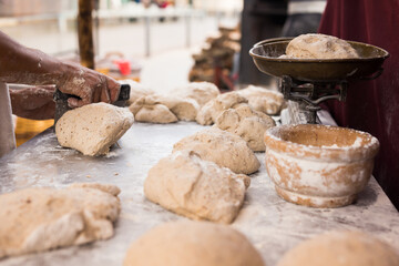 process of making bread. dough kneading
