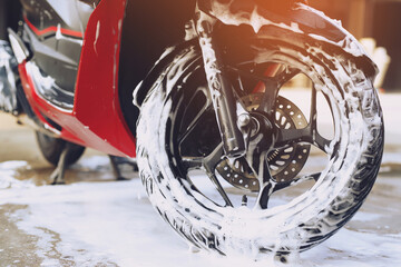motorcycle wash at the car care shop.