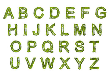 Alphabet built from fresh green apples, 3D illustration