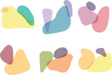 Set of abstract hand drawn shapes in different transparent colors. Vector art