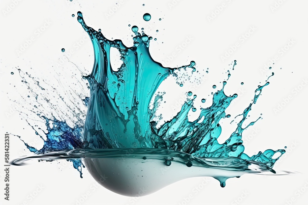 Wall mural splash of water, isolated on a white background, splash of water. Generative AI