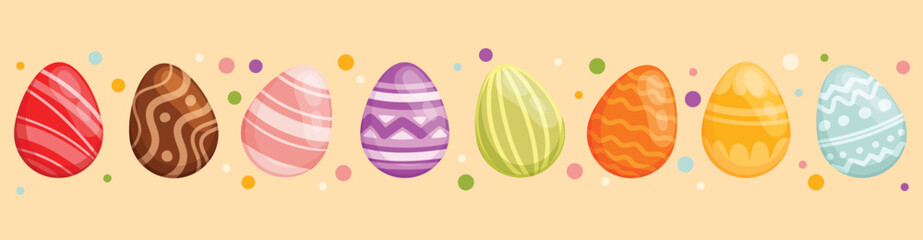 Easter eggs in a row multi-colored with a print.