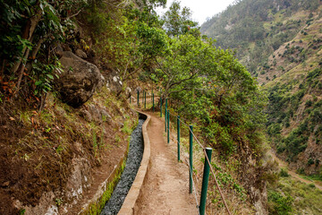 Tourist trail - Levada on Madeira island, Portugal.
