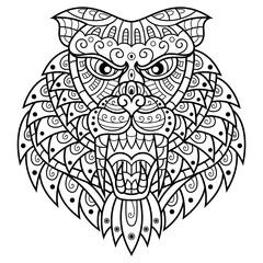 Hand drawn of sabertooth in zentangle style