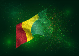 Guinea, on vector 3d flag on green background with polygons and data numbers