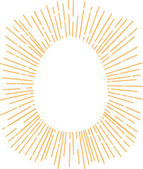 Sun rays, beams, sunburst frame with Easter egg silhouette. Hand drawn style illustration, isolated PNG clipart. Holiday card, banner, poster, seasonal design element