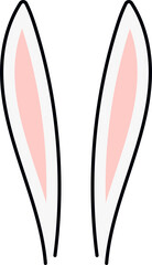 Cute Easter bunny, rabbit, hare cartoon ears illustration. Hand drawn line art style design, isolated PNG clipart. Holiday card, banner, poster, seasonal element