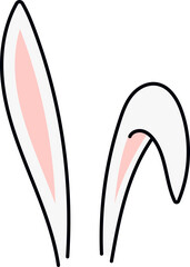 Cute Easter bunny, rabbit, hare cartoon ears illustration. Hand drawn line art style design, isolated PNG clipart. Holiday card, banner, poster, seasonal element
