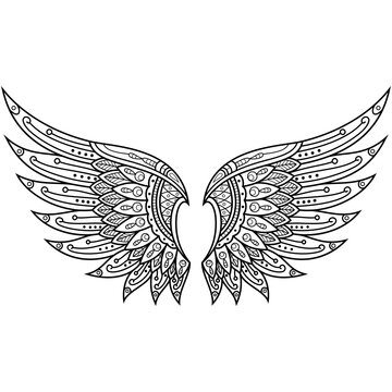 Hand drawn of angel wings in zentangle style