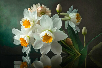 Plakat Spring narcissi in a vase. Ai generativ.