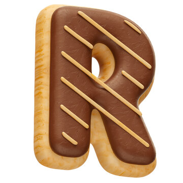 Realistic letter R chocolate donuts in 3d render
